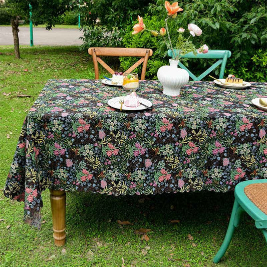 Nappe à bord festonné et branche florale de style rétro - 140cm x 260cm - image 1