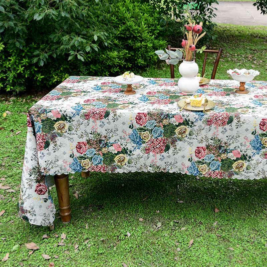 Nappe colorée avec motif de roses et bord ondulé - 140cm x 260cm - image 1