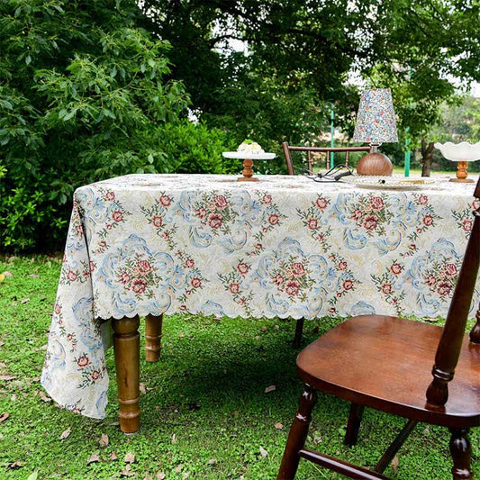 Nappe élégante à motif floral et bord festonné - 140cm x 260cm - image 1