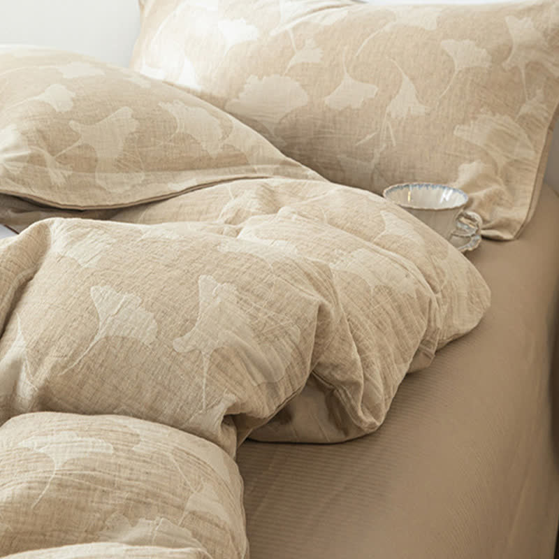 Parure de lit en coton et lin jacquard Ginkgo - image 5