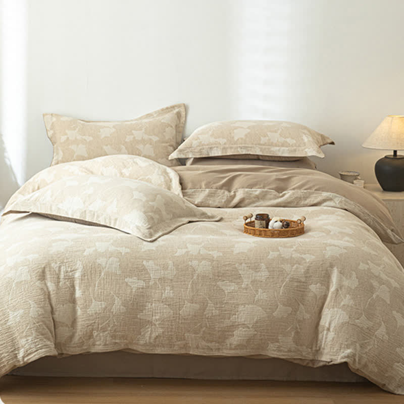 Parure de lit en coton et lin jacquard Ginkgo - image 2