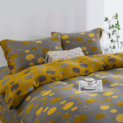 Parure de lit en gaze de coton à motif boutons citrouille (4 pièces) - image 2