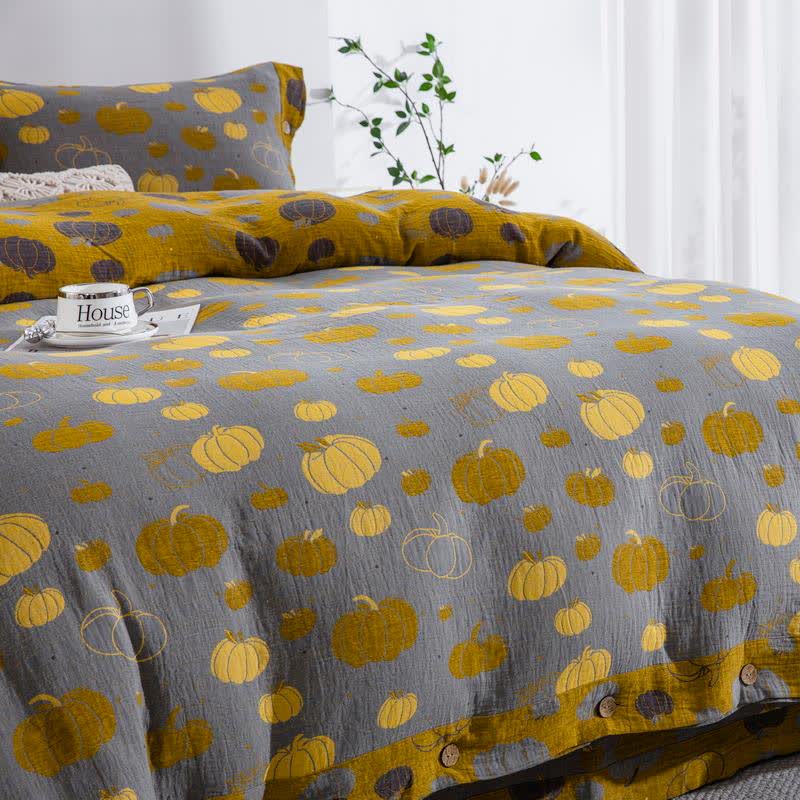 Parure de lit en gaze de coton à motif boutons citrouille (4 pièces) - image 3