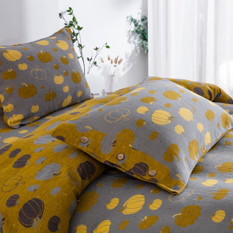 Parure de lit en gaze de coton à motif boutons citrouille (4 pièces) - image 4