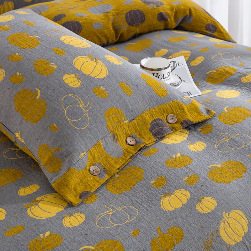 Parure de lit en gaze de coton à motif boutons citrouille (4 pièces) - image 5