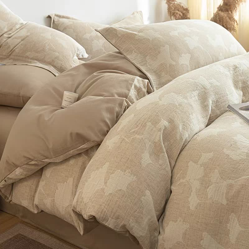 Parure de lit en coton et lin jacquard Ginkgo - image 4