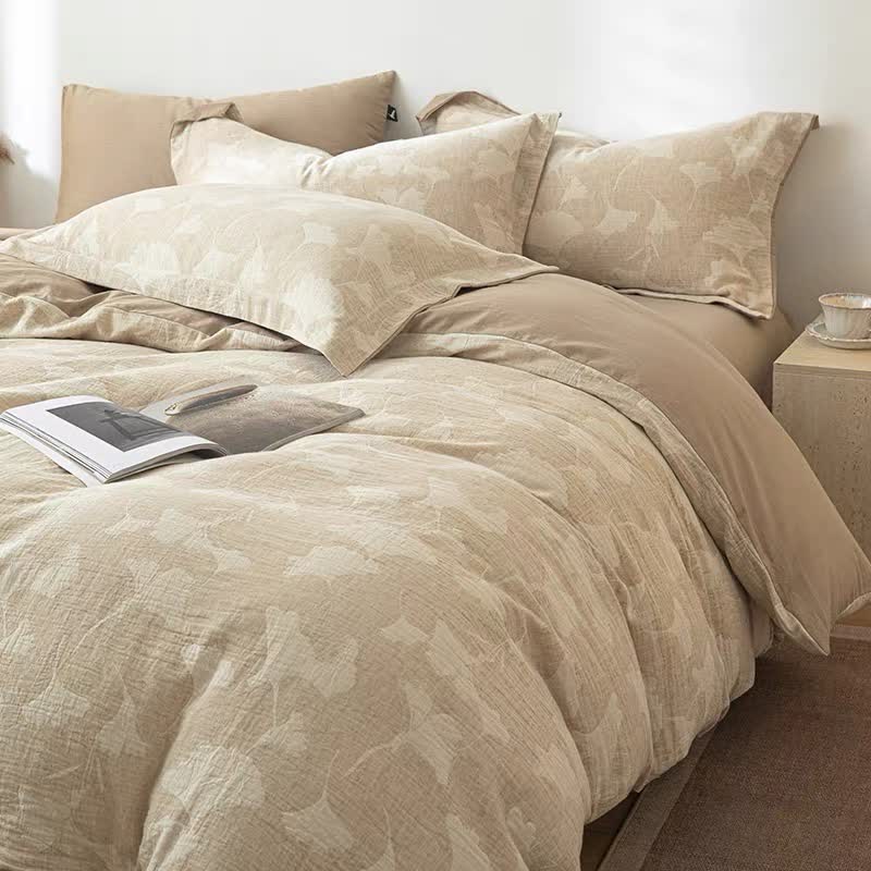 Parure de lit en coton et lin jacquard Ginkgo - image 3