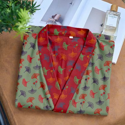 Peignoir kimono bicolore en gaze de coton ginkgo - image 20