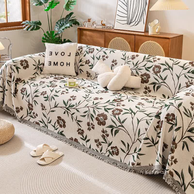 Couverture de canapé chantante avec pompon fleuri - Brun - 180cm x 340cm - image 5