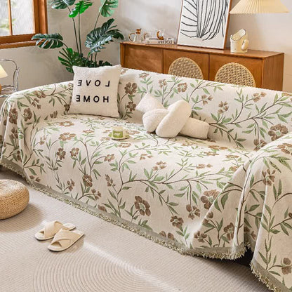 Couverture de canapé chantante avec pompon fleuri - Kaki - 180cm x 340cm - image 1