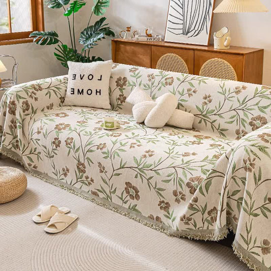 Couverture de canapé chantante avec pompon fleuri - Kaki - 180cm x 340cm - image 1