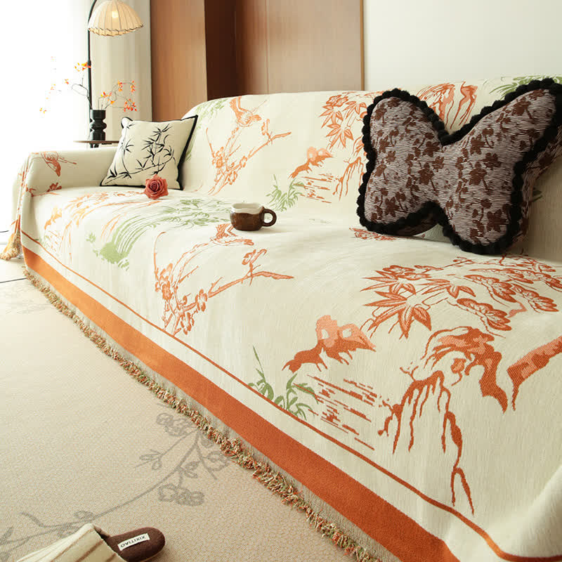 Jeté de canapé en chenille avec motif montagne - Orange - 180cm x 340cm - image 5