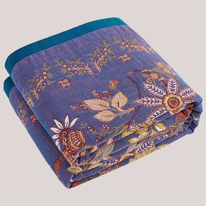 Couette en gaze de coton à motif floral violet - image 3