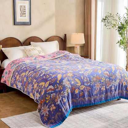 Couette en gaze de coton à motif floral violet - 230 cm x 250 cm - image 1
