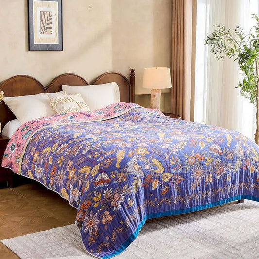 Couette en gaze de coton à motif floral violet - 230 cm x 250 cm - image 1