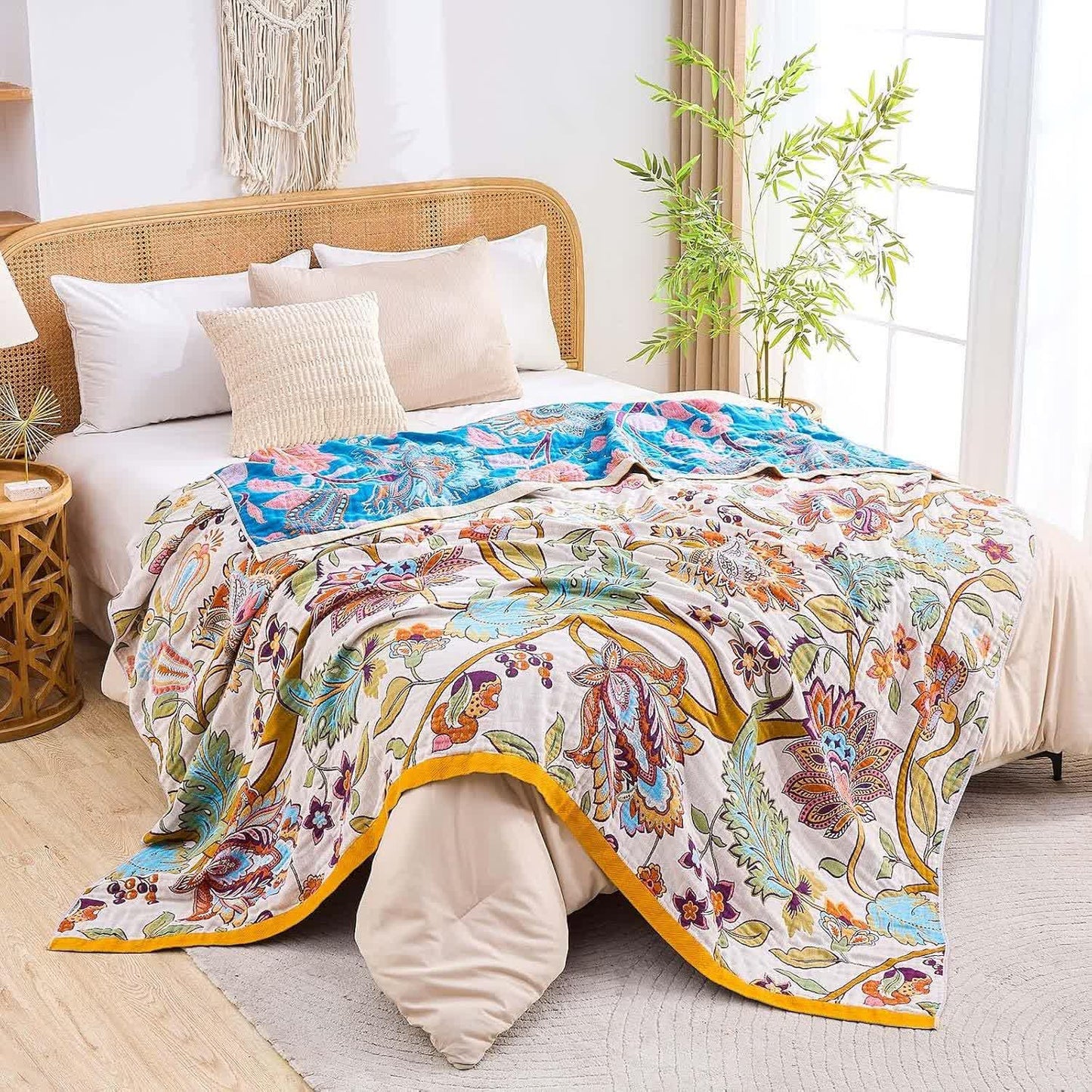 Couette en gaze de coton mousseline à motif floral rétro - 230 cm x 250 cm - image 1