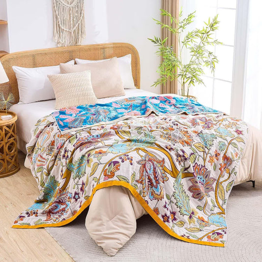 Couette en gaze de coton mousseline à motif floral rétro - 230 cm x 250 cm - image 1