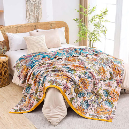 Couette en gaze de coton mousseline avec fleurs de vigne - 230 cm x 250 cm - image 1