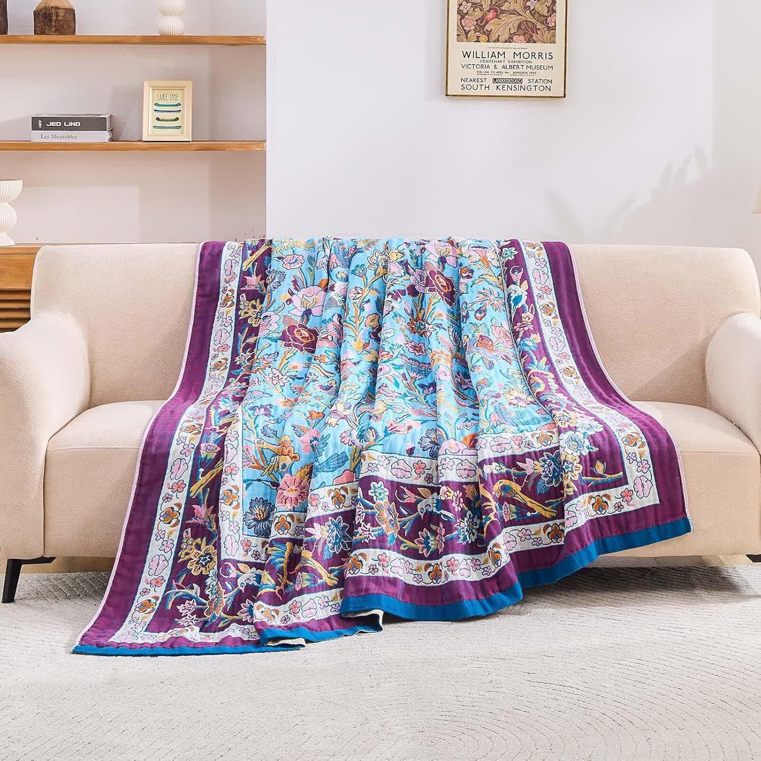 Couette en gaze de coton mousseline avec cadre floral - image 4