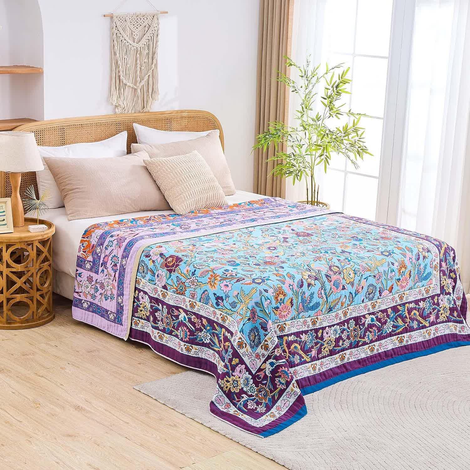 Couette en gaze de coton mousseline avec cadre floral - image 2