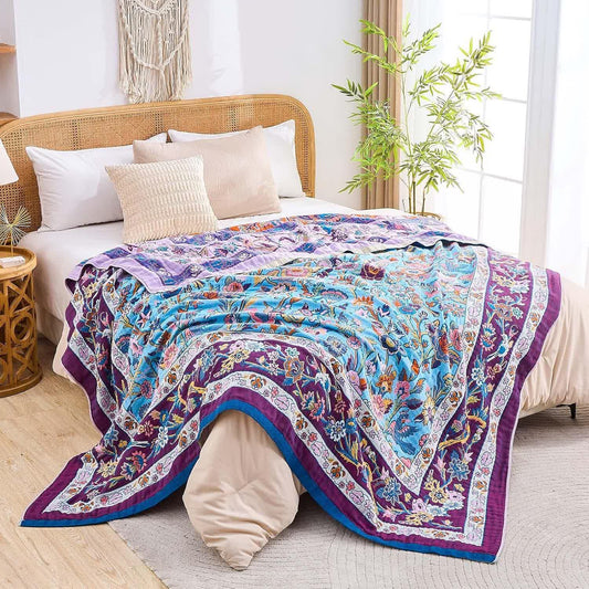Couette en gaze de coton mousseline avec cadre floral - 200cm x 230cm - image 1