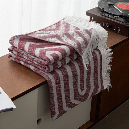 Couette réversible en coton avec pompons et motif à carreaux style jacquard - Vin - 200cm x 230cm - image 2