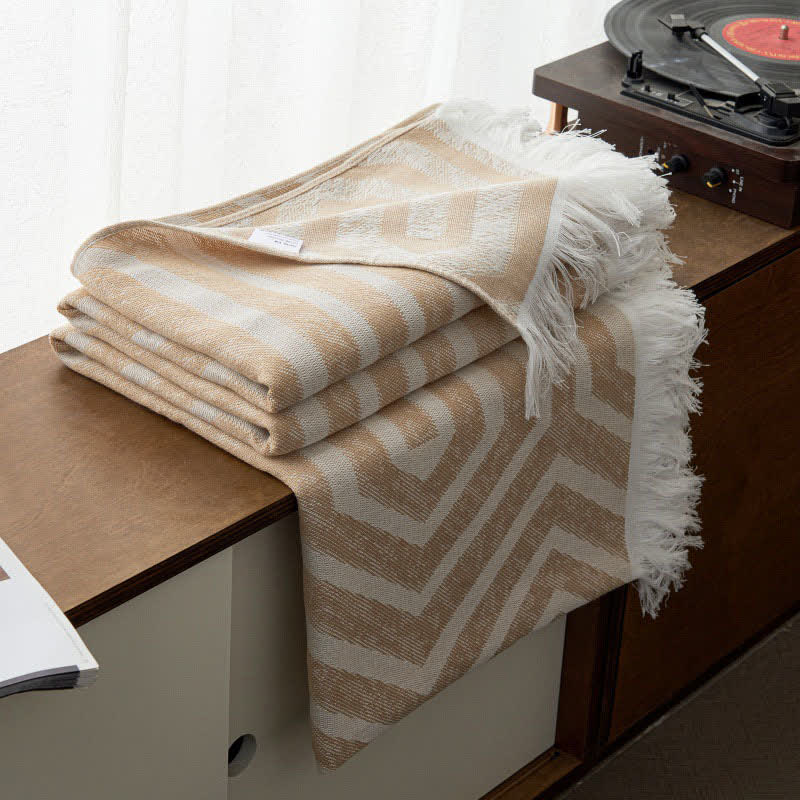 Couette réversible en coton avec pompons et motif à carreaux style jacquard - chameau - 200cm x 230cm - image 10