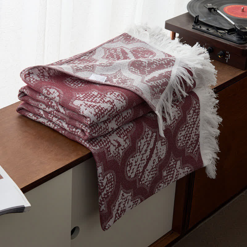 Couette réversible en coton avec pompons à motif rétro - Vin - 200cm x 230cm - image 4