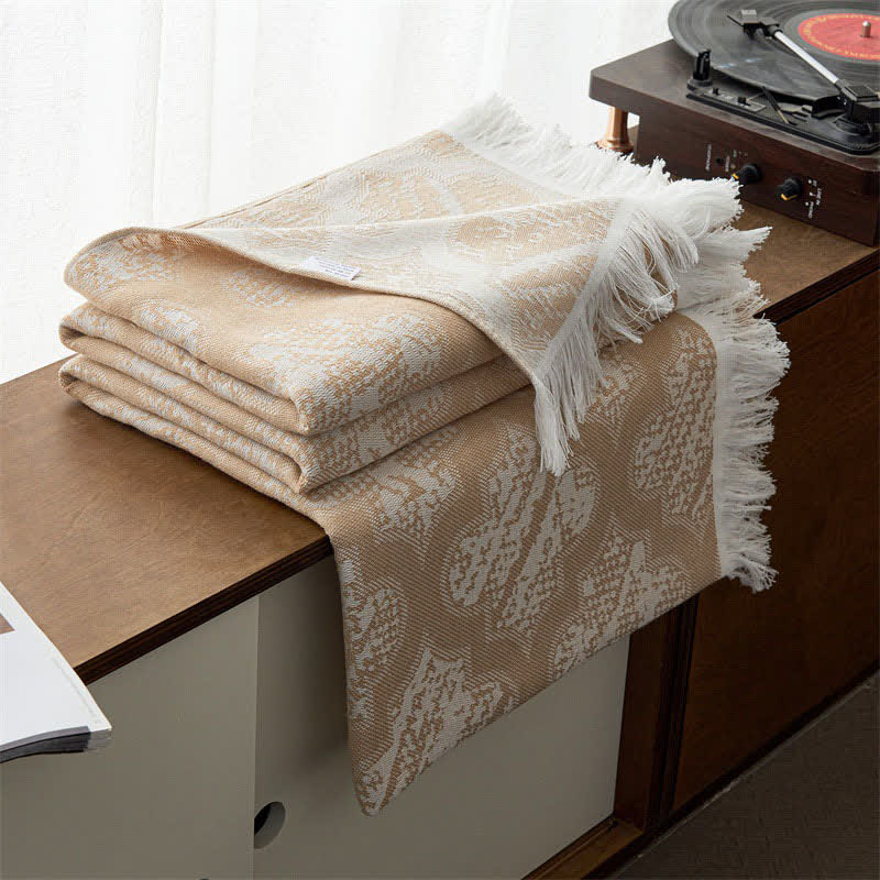 Couette réversible en coton avec pompons à motif rétro - chameau - 200cm x 230cm - image 7