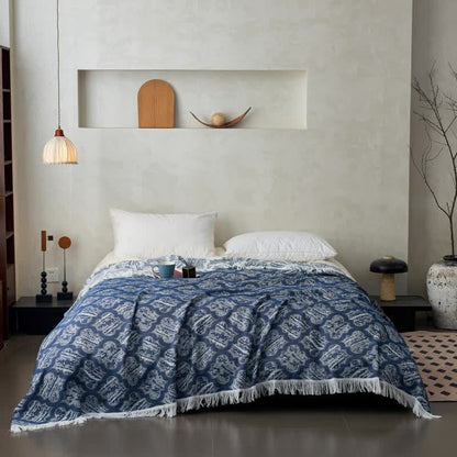 Couette réversible en coton avec pompons à motif rétro - image 1