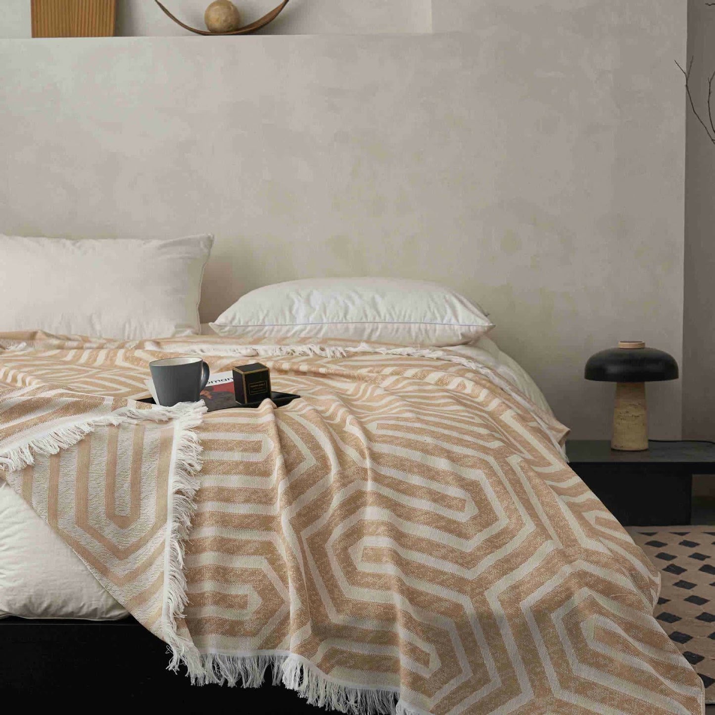 Couette réversible en coton avec pompons et motif à carreaux style jacquard - image 11