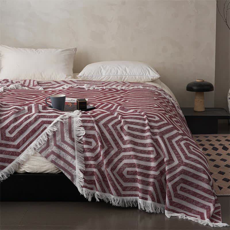 Couette réversible en coton avec pompons et motif à carreaux style jacquard - image 3