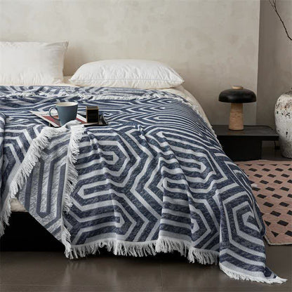 Couette réversible en coton avec pompons et motif à carreaux style jacquard - image 7