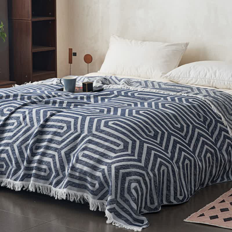 Couette réversible en coton avec pompons et motif à carreaux style jacquard - image 6