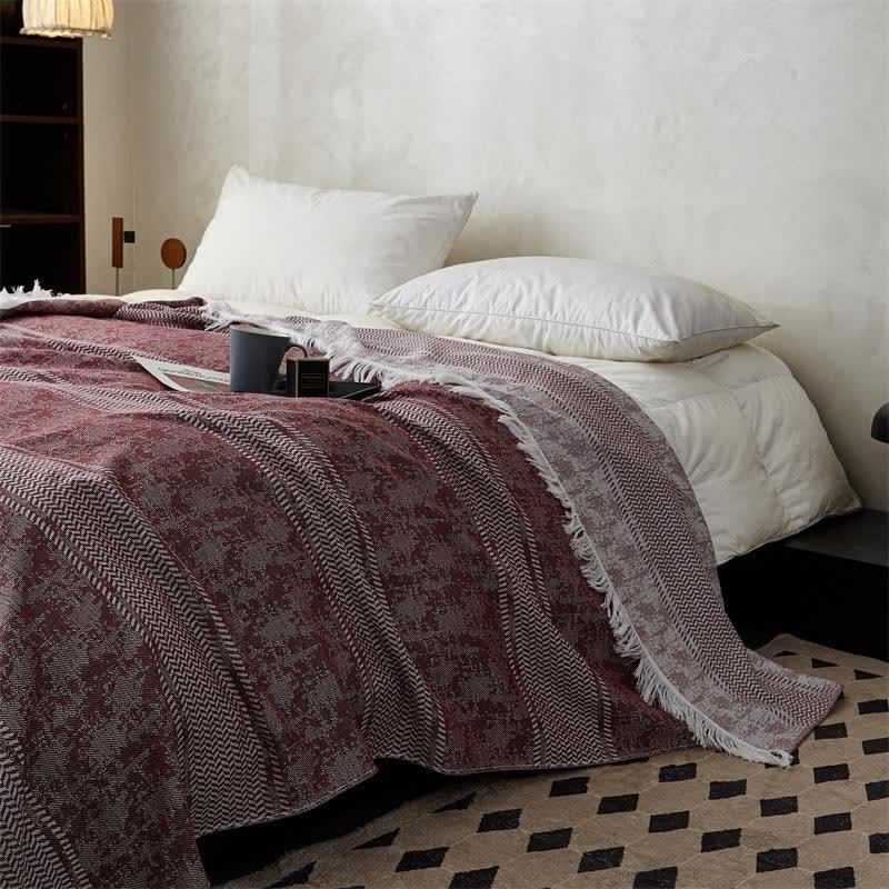 Couette moderne réversible en coton jacquard avec pompons - image 3