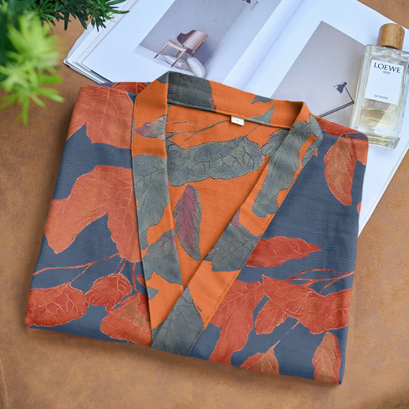 Robe kimono en gaze de coton à motif de feuilles botaniques - image 3
