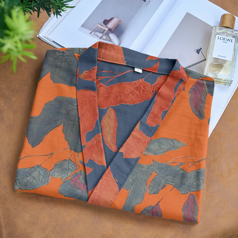 Robe kimono en gaze de coton à motif de feuilles botaniques - image 9