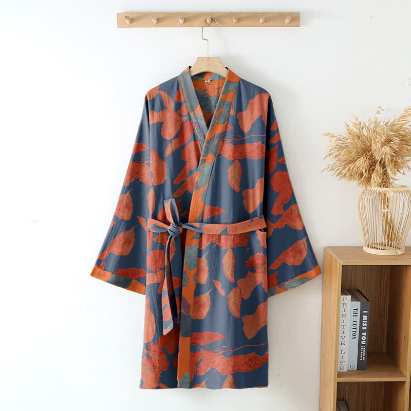 Robe kimono en gaze de coton à motif de feuilles botaniques - image 2