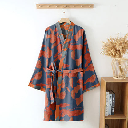 Robe kimono en gaze de coton à motif de feuilles botaniques - image 2
