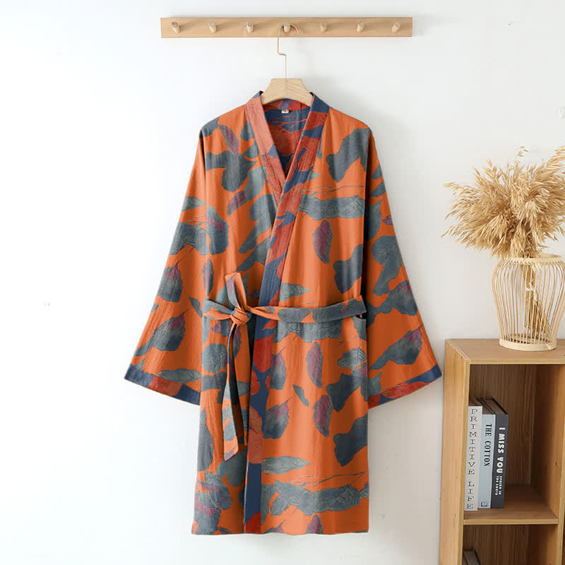 Robe kimono en gaze de coton à motif de feuilles botaniques - image 8