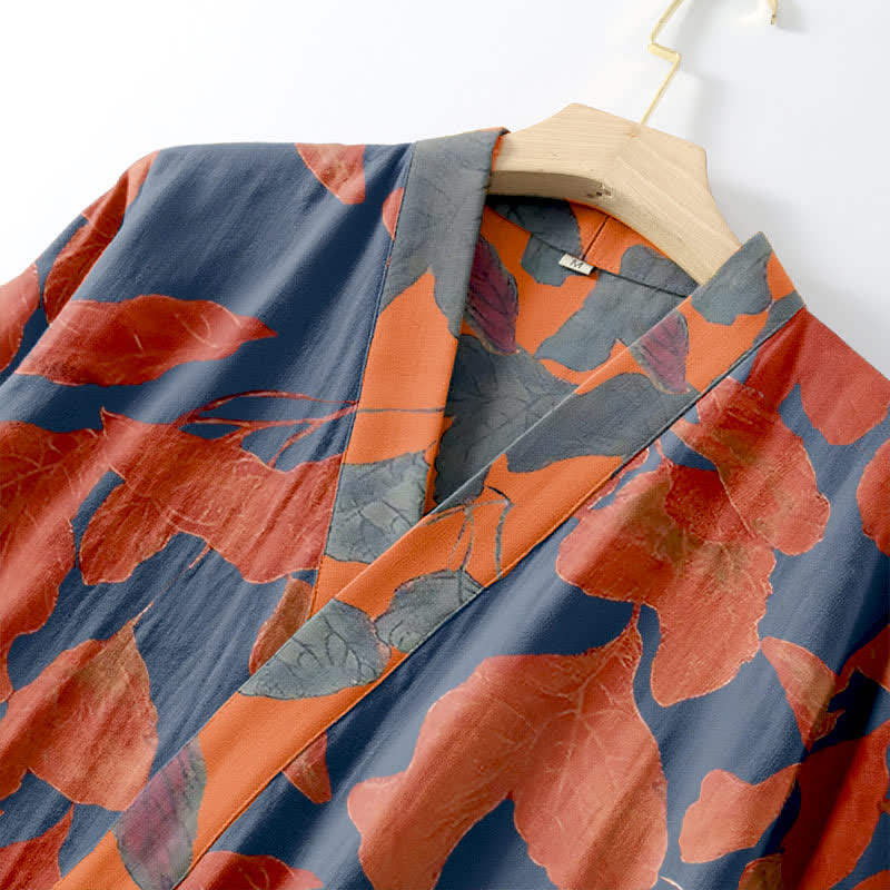 Robe kimono en gaze de coton à motif de feuilles botaniques - image 4