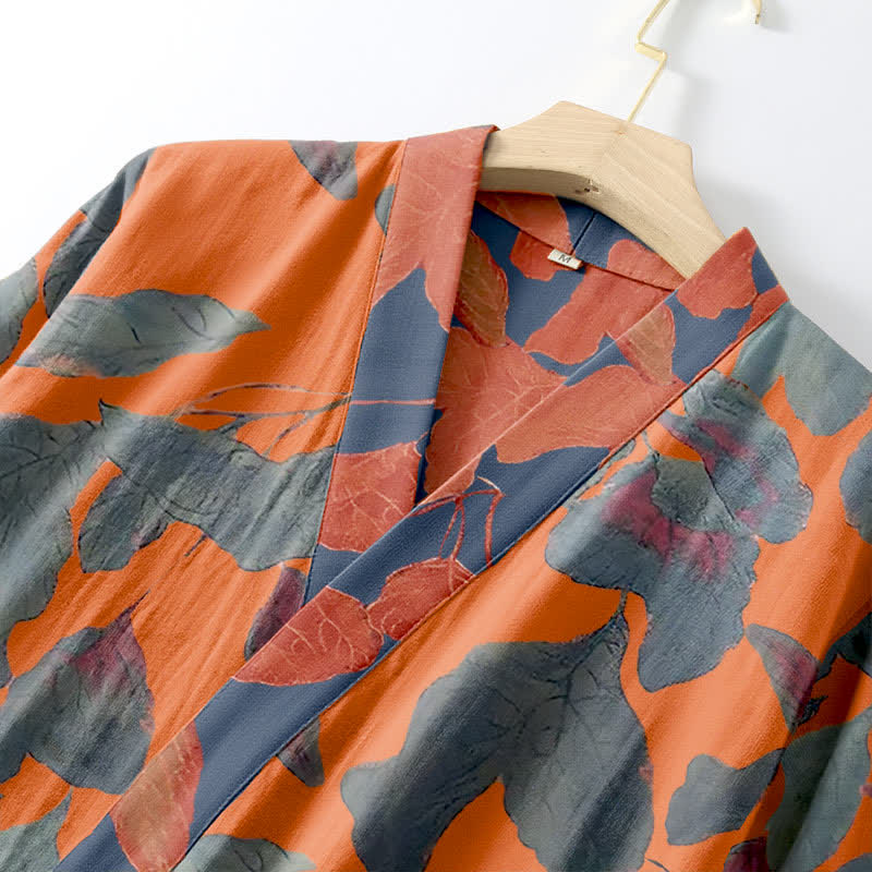 Robe kimono en gaze de coton à motif de feuilles botaniques - image 10