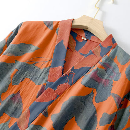 Robe kimono en gaze de coton à motif de feuilles botaniques - image 10