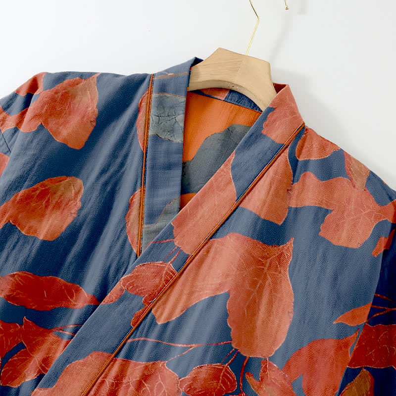 Ensemble de vêtements d'intérieur kimono en coton à imprimé feuilles botaniques - image 2