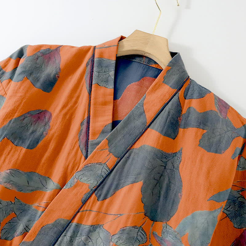 Ensemble de vêtements d'intérieur kimono en coton à imprimé feuilles botaniques - image 5
