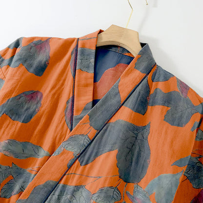 Ensemble de vêtements d'intérieur kimono en coton à imprimé feuilles botaniques - image 5