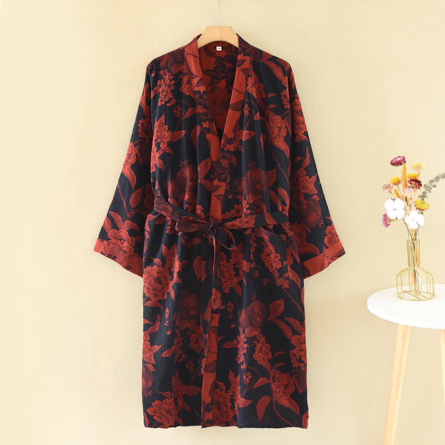 Peignoir kimono luxueux en jacquard de coton à motif pivoine - XL - image 1