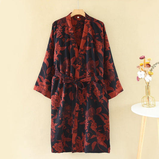 Peignoir kimono luxueux en jacquard de coton à motif pivoine - XL - image 1