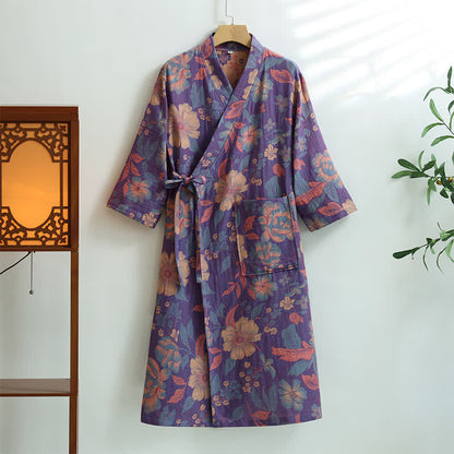 Peignoir en gaze de coton hibiscus avec poches - XL - image 1
