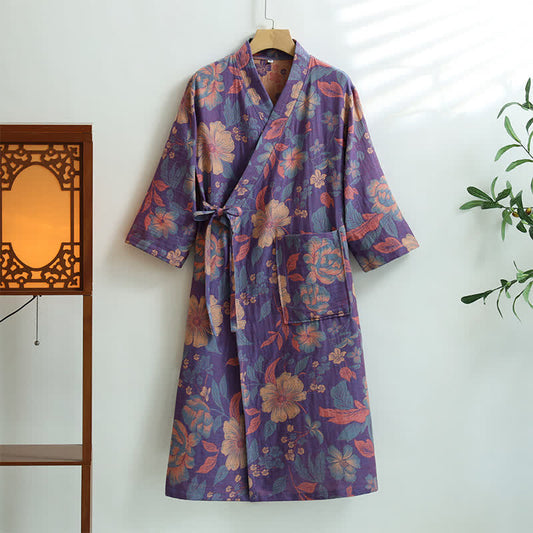Peignoir en gaze de coton hibiscus avec poches - XL - image 1